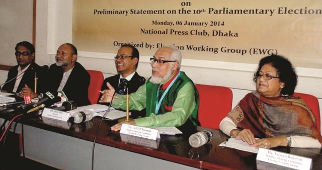 photo by NN Photo Member of the Steering Committee of Election Working Group (EWG) AHM Noman speaking at a press conference on preliminary statement on the 10th parliamentary election organized by EWG at the National Press Club in the city on Monday.