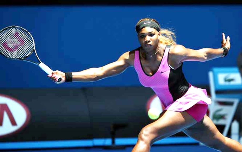 Serena Williams of the United States makes a forehand return to Vesna Dolonc of Serbia during their second round match at the Australian Open tennis championship in Melbourne, Australia on Wednesday.