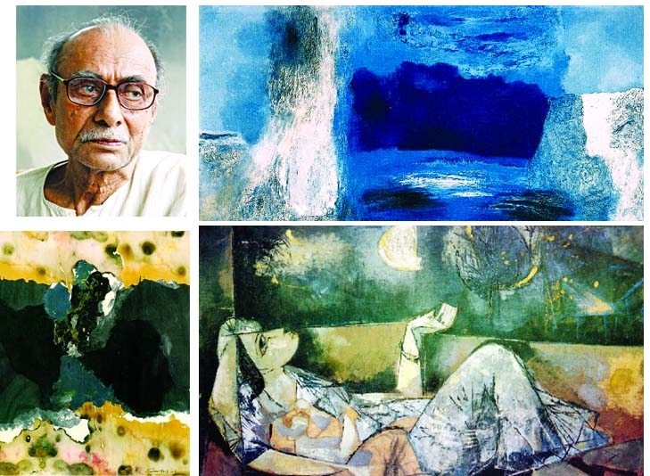 Mohammad Kibria, (Memories of 1971), Composition with blue (Oil on canvas), Full Moon (Mixed media)