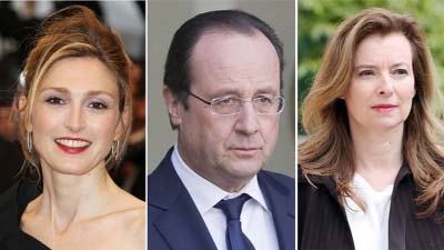 From left Jule Gayet, Francois Hollande, French First Lady Valerie Trierweiler