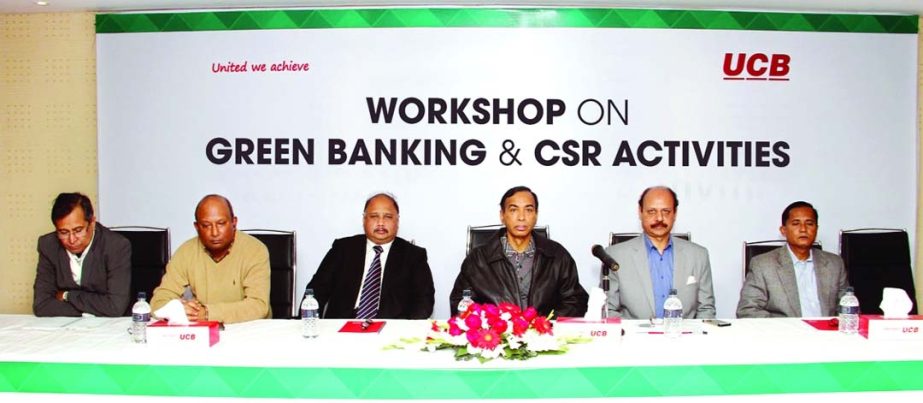 Mirza Mahmud Rafiqur Rahman, Additional Managing Director of United Commercial Bank Limited presiding over a workshop on Green Banking and Corporate Social Responsibilities at the Learning & Development Centre of the bank's head office on Saturday.