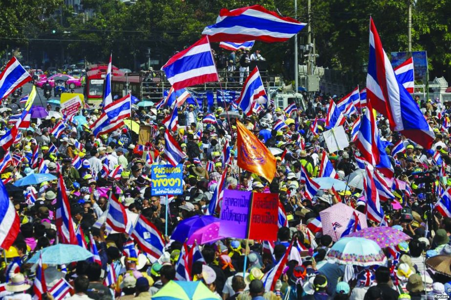 Anti-government protesters gather during a rally in central Bangkok.