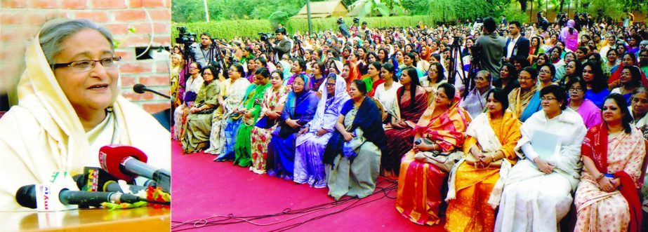 Prime Minister Sheikh Hasina sharing opinion with the nomination seekers of Awami League for the reserved women's seats of the 10th Jatiya Sangsad at Gano Bhaban in the city on Sunday. PID photo