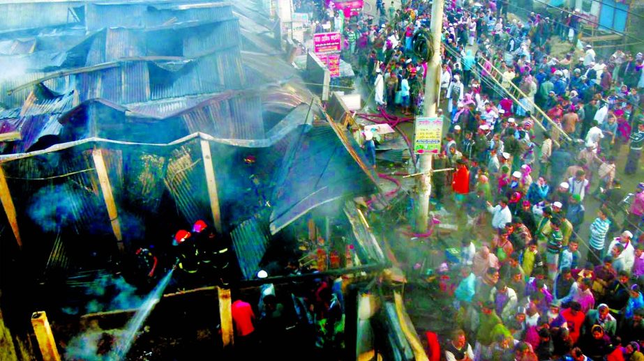 About 50 shops of Feroza Shopping Complex, Chadni Super Market and Maizdee Hawkersâ€™ Market under Noakhali district were gutted by devastated fire on Monday morning.