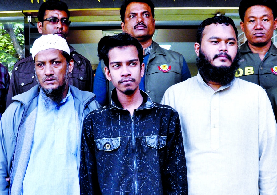 Three alleged members of Teherik-i-Taliban Pakistan were arrested near Shilpakala Academy in city on Monday.