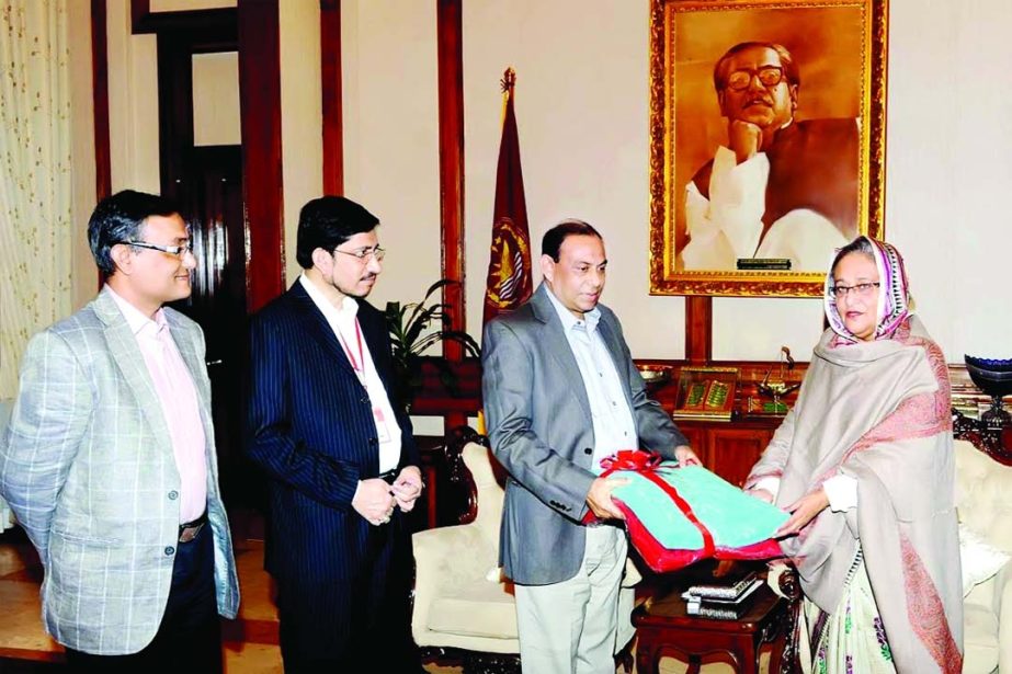 Sheikh Abdul Hye Bacchu, Chairman of BASIC Bank Limited handing over 30,000pcs of blankets to Prime Minister Sheikh Hasina for her Relief Fund for distributing among the cold-stricken poor people of the country under its Corporate Social Responsibility re