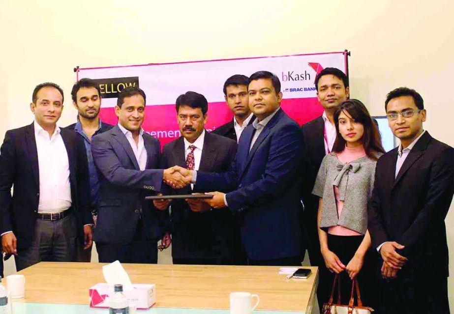 Yellow and bKash signed an agreement recently. As per the agreement bKash will supply Yellow with mobile payment facilities to facilitate Yellow's e-commerce initiatives. Customers living anywhere in Bangladesh will be able to order Yellow merchandise fr