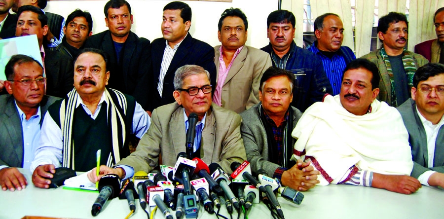 BNP Acting Secretary General Mirza Fakhrul Islam Alamgir speaking at a press conference at the party central office in the city's Naya Palton on Wednesday protesting Awami League General Secretary Syed Ashraful Islam's statement against BNP Chairperson