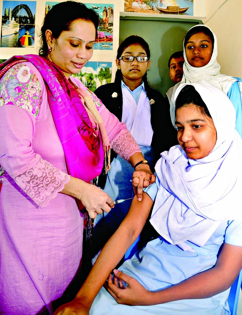 First ever, Measle Rudella vaccination campaign began all over the country organized by the govt. This photo was taken from Segunbagicha Begum Rahima School on Saturday.