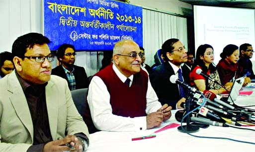 Dr Debapriya Bhattacharya speaking at a media briefing organised by Centre for Policy Dialogue (CPD) at its office on Second Interim Review of Bangladesh Economy 2013-14 held on Saturday.