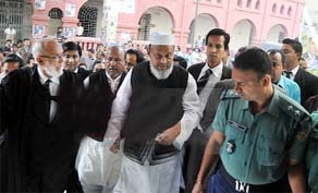 Former Mayor and city AL President ABM Mohiuddin Chowdhury coming out from the chamber of the Judge after getting bail from Chittagong court on Monday.