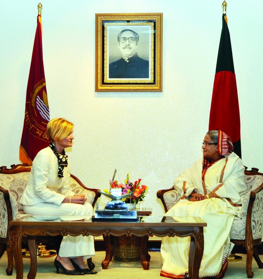 Newly appointed Norwegian Envoy to Bangladesh Merete Lundemo paid a courtesy call on Prime Minister Sheikh Hasina at the latter's office in the city on Tuesday. BSS photo