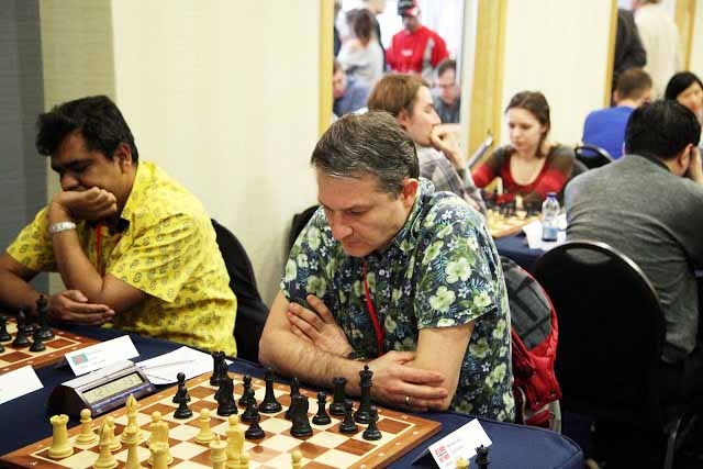 GM Ziaur Rahman (left) playing his first round games with Heer Stephan (not in the picture) of Sweden in the Masters event of the Tradewise Gibraltar Chess Festival at British Island Gibraltar in UK on Tuesday.