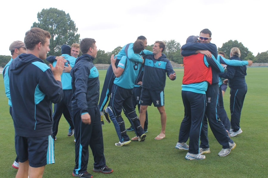 The Scotland players embrace after securing their berth in the 2015 World Cup beating Kenya in World Cup Qualifiers, Super Sixes at Christchurch on Thursday.