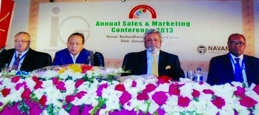 Manzurul Islam, Chairman of Islam Group, inaugurating Annual Sales and Marketing Conference 2013 of Navana Pharmaceuticals Ltd, a sister concern of Islam Group, at Basundhara Convention Centre-2 on Friday.