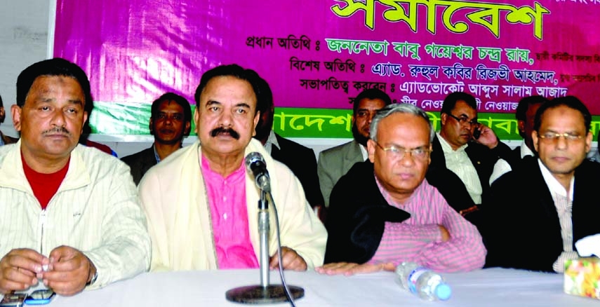 BNP Standing Committee member Gaeshwar Chandra Roy speaking at a discussion organized by Jatiyatabadi Jubo Dal at the National Press Club on Sunday in protest against killing and arrest of the party men.