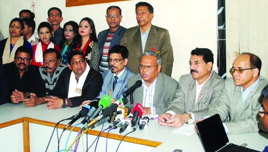 Joint Secretary General of BNP Ruhul Kabir Rizvee announcing demonstration programmes in thanas at a press conference at the party central office in the city's Naya Palton on Monday.