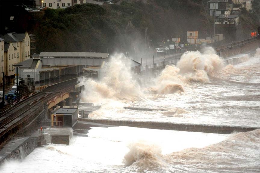 These waves have destroyed the railway platform at Dawlish as yet another Atlantic storm battered Britain after the wettest January on record