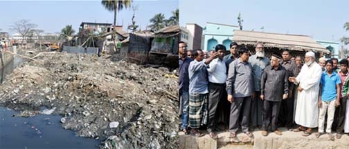 CCC Mayor M Monzoor Alam visiting development works of Mohesh Canal in the city yesterday.