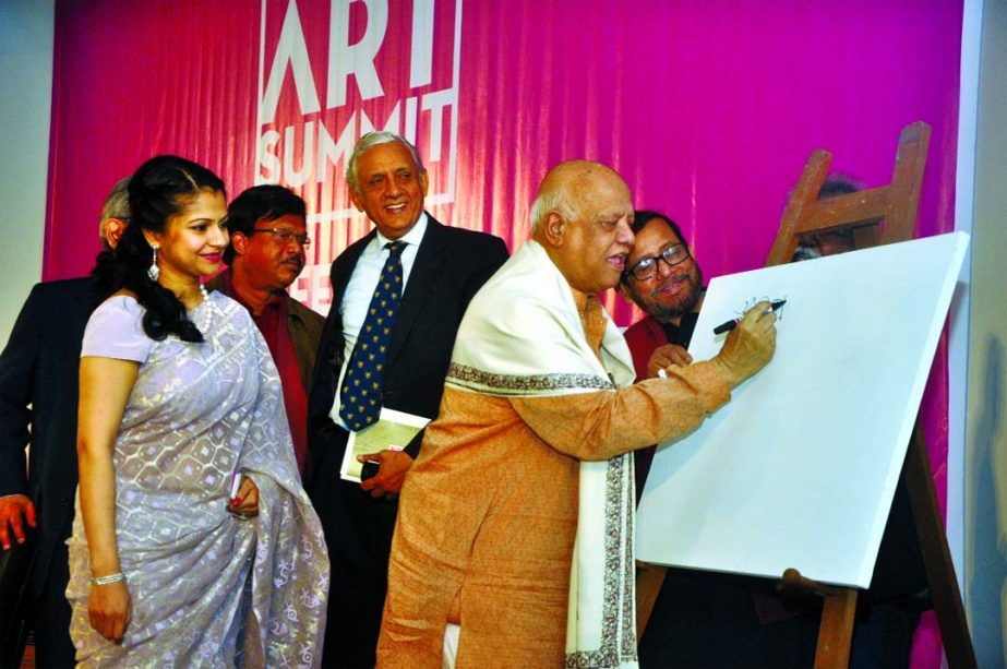 Finance Minister Abul Maal Abdul Muhith inaugurating Dhaka Art Summit 2014 as chief guest at the auditorium of the National Art Gallery of Bangladesh Shilpakala Academy on Friday.