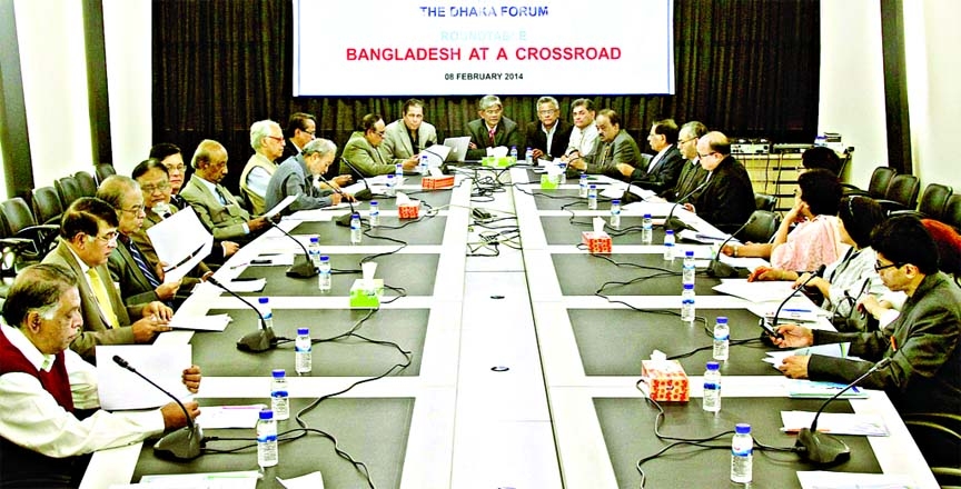 A roundtable titled 'Bangladesh at a Crossroad was organized by The Dhaka Forum at The Daily Star Conference Room on Saturday. Barrister Mainul Hosein Chairman, Editorial Board of The New Nation, Dr Salehuddin Ahmed, ex-governor of the Bangladesh Bank a