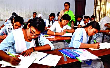 First day of SSC examinations at city's Motijheel Girlsâ€™ School on Sunday.