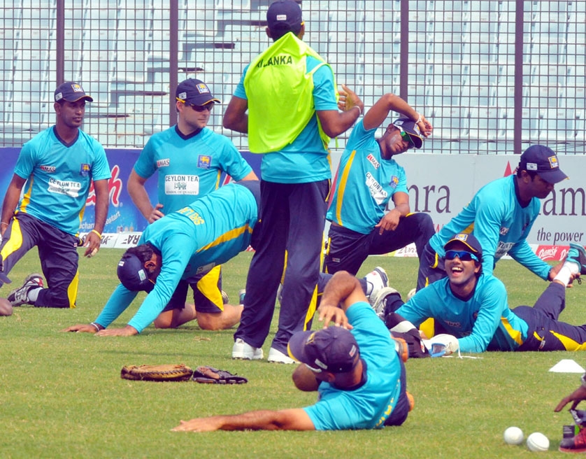 Members of Bangladesh National Cricket team during practice session at the Zahur Ahmed Chowdhury Stadium in Chittagong on Monday.