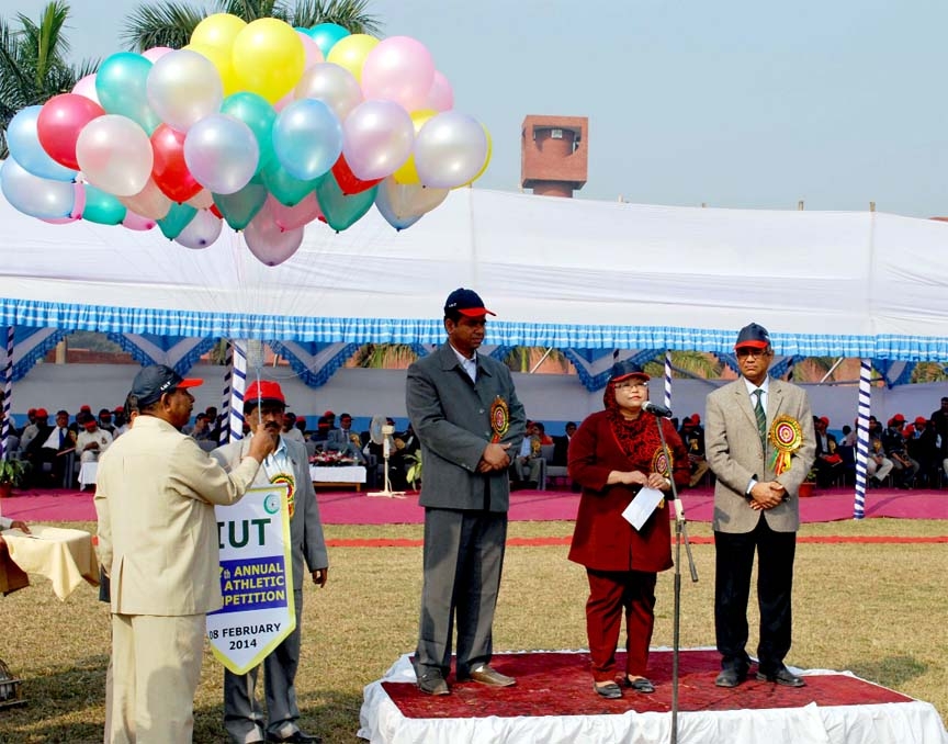 Malaysian High Commissioner to Dhaka Norlin Binti Othman inaugurating the Annual Athletic Competition- 2014 of the Islamic University of Technology at the university playground on Saturday last.