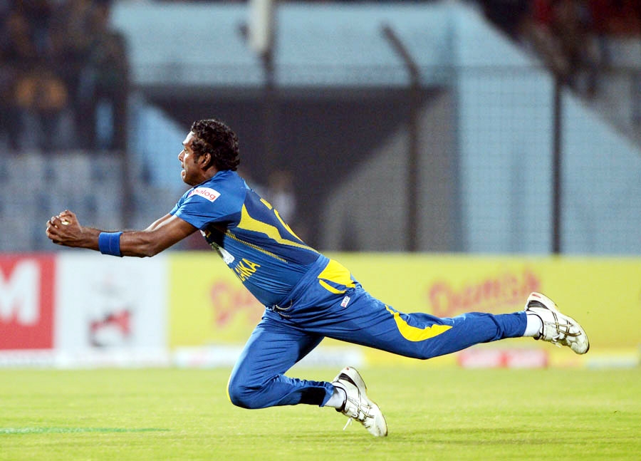 Angelo Mathews picks up a sharp catch during the 1st T20 between Bangladesh and Sri Lanka at Chittagong on Wednesday.