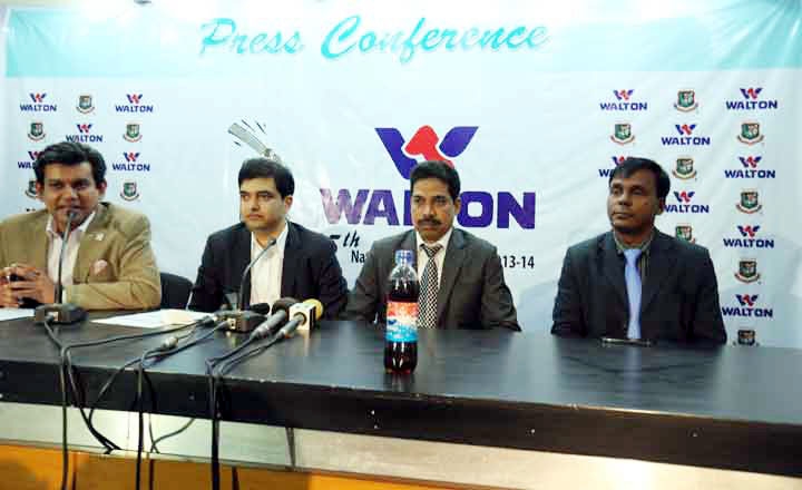 Acting Chief Executive of BCB Nizam Uddin Chowdhury (extreme left) speaking at a press conference at the Media Briefing Room in the Sher-e-Bangla National Cricket Stadium on Wednesday.