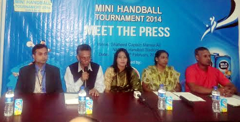 General Secretary of Bangladesh Handball Federation Asaduzzaman Kohinoor speaking at a press conference at the office room of Bangladesh Handball Federation on Saturday.