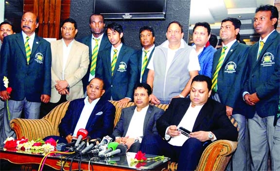 The Officials of Bangladesh Football Federation (BFF) giving reception to the members of Sheikh Jamal Dhanmondi Club, which became runners-up in the recently concluded 118th IFA Shield at Kolkata in India. The reception programme was held at the Hazrat Sh