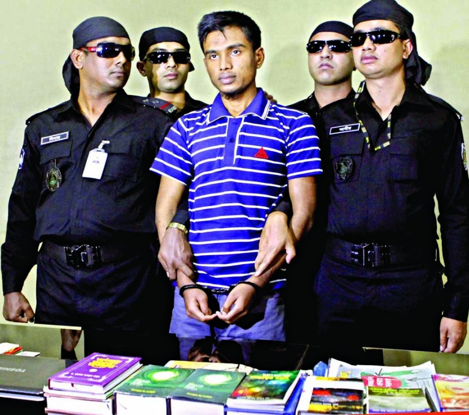 Rasel-Bin Sattar accused of releasing the al-Qeda audiovisual was arrested by RAB from Tangail was produced before media at the RAB headquarters on Tuesday.