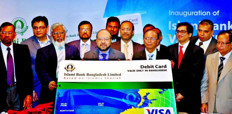 Dasgupta Asim Kumar, Executive Director of Bangladesh Bank launching Islami Bank VISA Debit Card at a local hotel on Wednesday. Mohammad Abdul Mannan, Managing Director and CEO of the bank presided over the function.