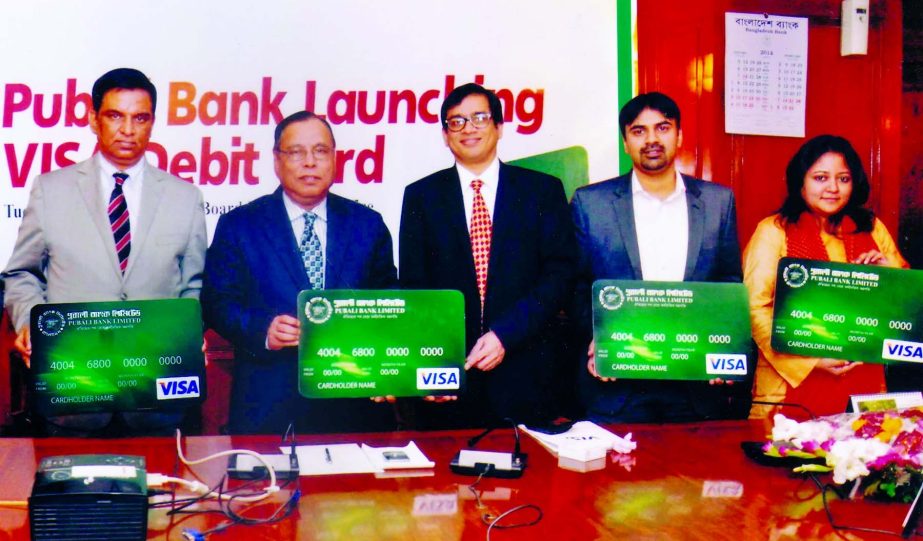 Helal Ahmed Chowdhury, Managing Director and CEO of Pubali Bank, launches VISA Debit Card at the bank's head office on Wednesday. MA Halim Chowdhury, Additional Managing Director of the bank and Uttam Nayak, Group Country Manager- India and South Asia, V