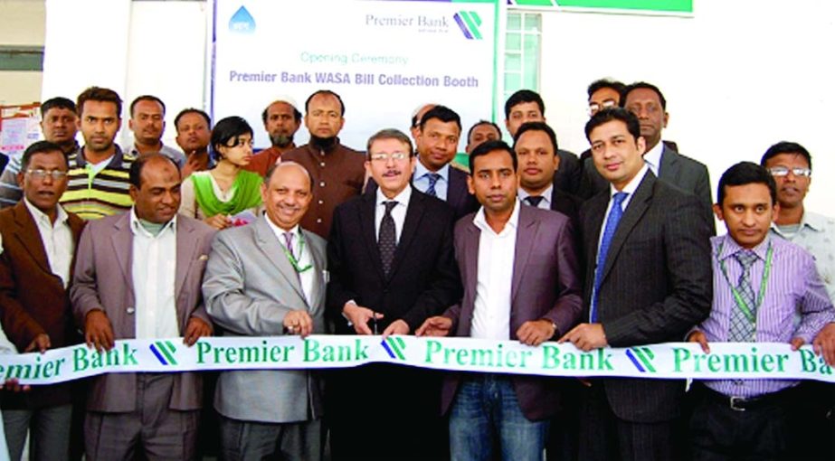 Dewan Anwarul Latif, Deputy Managing Director of Premier Bank inaugurating 73rd WASA bills collection booth at Chakbazar, Chadni Ghat in the city on Wednesday. Syed Nowsher Ali, EVP & Head of GSD of the bank and Abu Bakar Siddik Khan, Revenue Officer of D