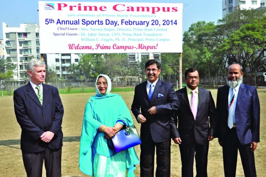 Director of Prime Bank Nazma Haque inaugurating the 5th Annual Sports competition held at Uttara in the city recently. CEO of Prime Bank Foundation Dr Iqbal Anwar and Principal of Prime Campus Dr William C Engels were present on the occasion.