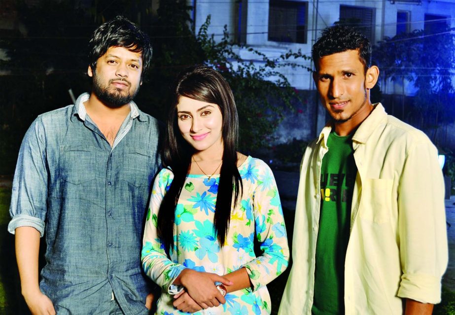 Adnan Al Rajib, Mehzabein and Nasir Hossain at shooting spot of new TVC of Glaxose