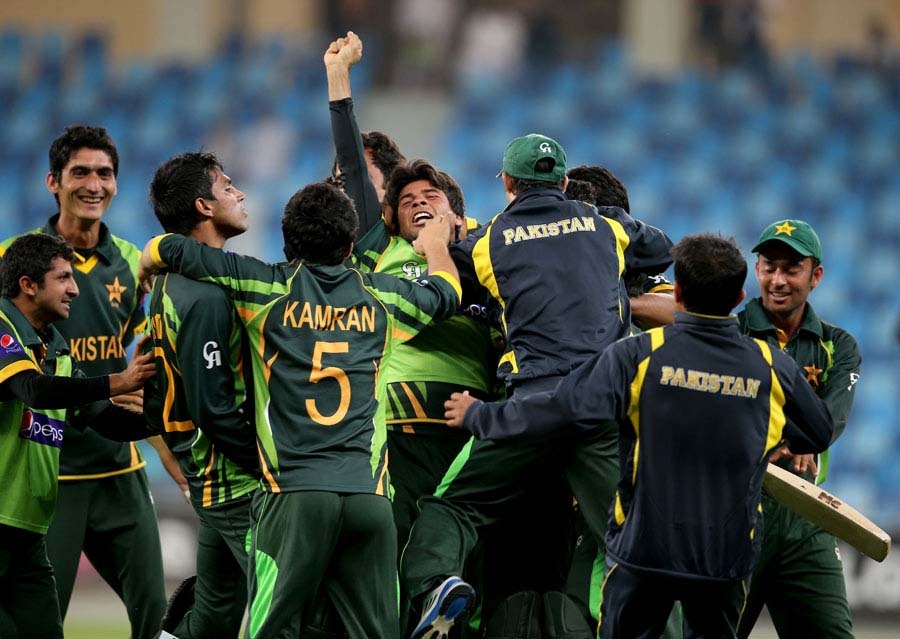 The Pakistan players are overjoyed after reaching the final beating England in the semi-final of Under-19 World Cup in Dubai on Monday.