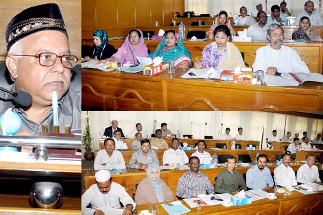 CCC Mayor M Monzoor Alam speaking as chief guest at the 44th general meeting of elected representatives of Chittagong City Corporation yesterday.