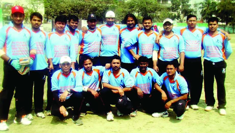 Members of Dhaka Indian pose for a photo session after defeating American Efrid Limited in their match of the Raman Lamba Twenty20 Cricket Tournament at the City Club Ground in Mirpur on Friday.