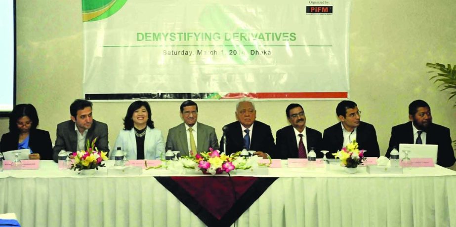 Noted entrepreneur Syed Manzur Elahi speaks at the programme held at Ruposhi Bangla Hotel in the city on Saturday. Pearl Institute of Financial Market (PiFM) arranged the workshop titled on 'demystifying derivatives. Kesara Manchusree, managing director