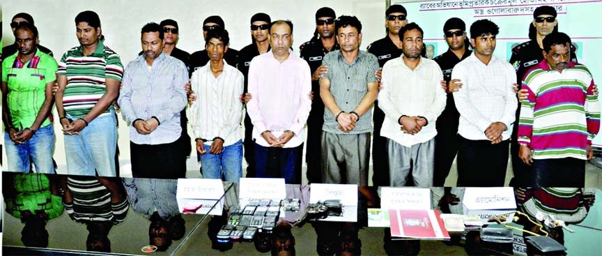 Prime land grabber suspect Mohsin Chairman including 9 of his associates were arrested with one pistol, 4 rounds of bullets, 250 yaba tablets and other materials by the RAB forces from city's Kachukhet Bazar adjacent to Dhaka Cantonment on Sunday.