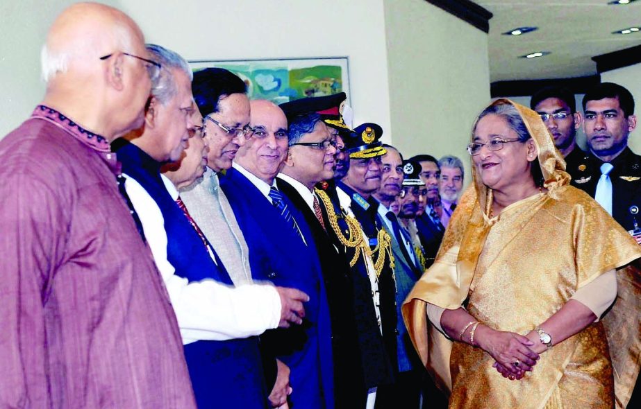 Cabinet members, diplomats and chiefs of three services see off Prime Minister Sheikh Hasina on the eve of her departure to Myanmar for joining BIMSTEC Conference at Hazrat Shahjalal International Airport on Monday. BSS photo