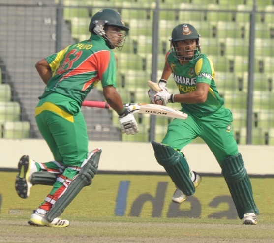 Bangladesh's Shamsur Rahman (left) and Anamul Haque run between the wickets during the Asia Cup one-day international cricket tournament against Sri Lanka in Dhaka, Bangladesh on Thursday.