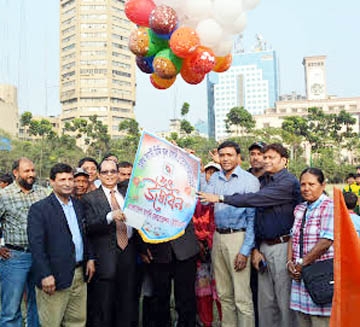 State Minister for Youth and Sports Biren Sikder inaugurating the Health First Mini Rugby Competition by releasing the balloons as the chief guest at the Paltan Maidan on Thursday.