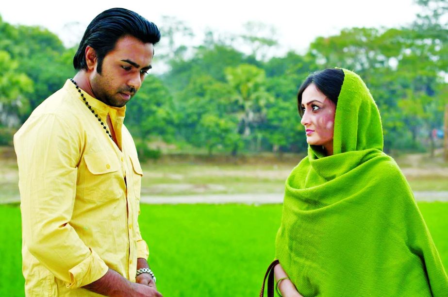 Apurbo and Aparna in a scene from play â€˜Chand Aar Alo Chhorabey Naâ€™