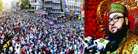 Sufi Samrat Hazrat Dewanbagi Hujur Qibla addressing the lakhs of Ashek-e-Rasul devotees on the occasion of Ashek-e-Rasul (Sm) conference in the city on Friday.