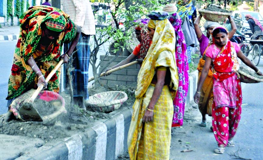 Demand for equal rights: Women working hard as partners of men. This photo was taken from in front of Rajuk Bhaban on Friday .