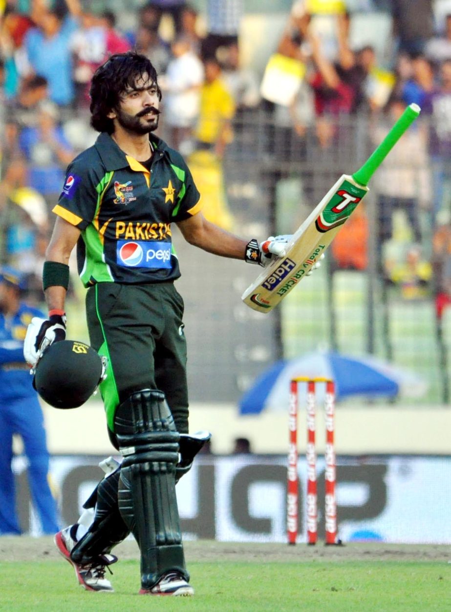 A blissful Fawad Alam after his maiden ODI hundred during the Asia Cup final match between Pakistan and Sri Lanka at Mirpur on Saturday.